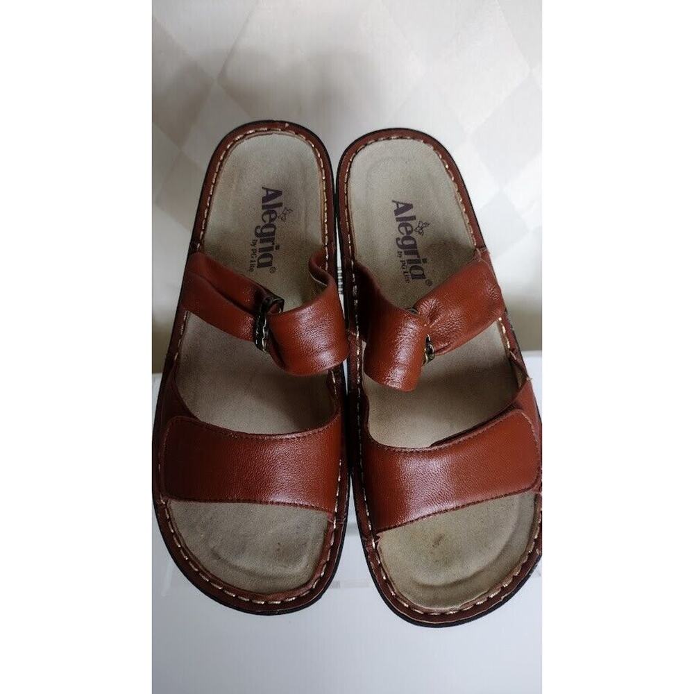 Alegria Brown Leather Women's Slip On Sandals,‎ Size 8